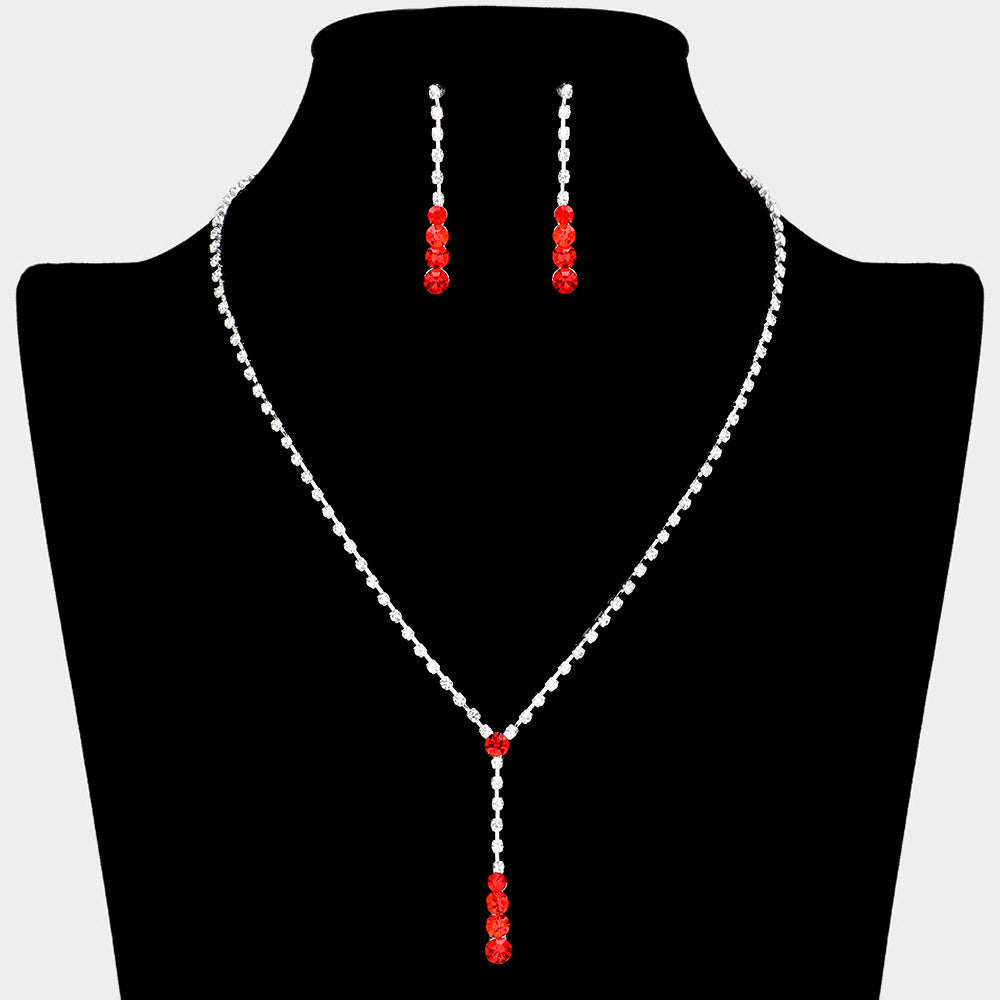 Madeline Love Red, Silver Round Stone Accented Rhinestone Paved Y Necklace - Jewelry