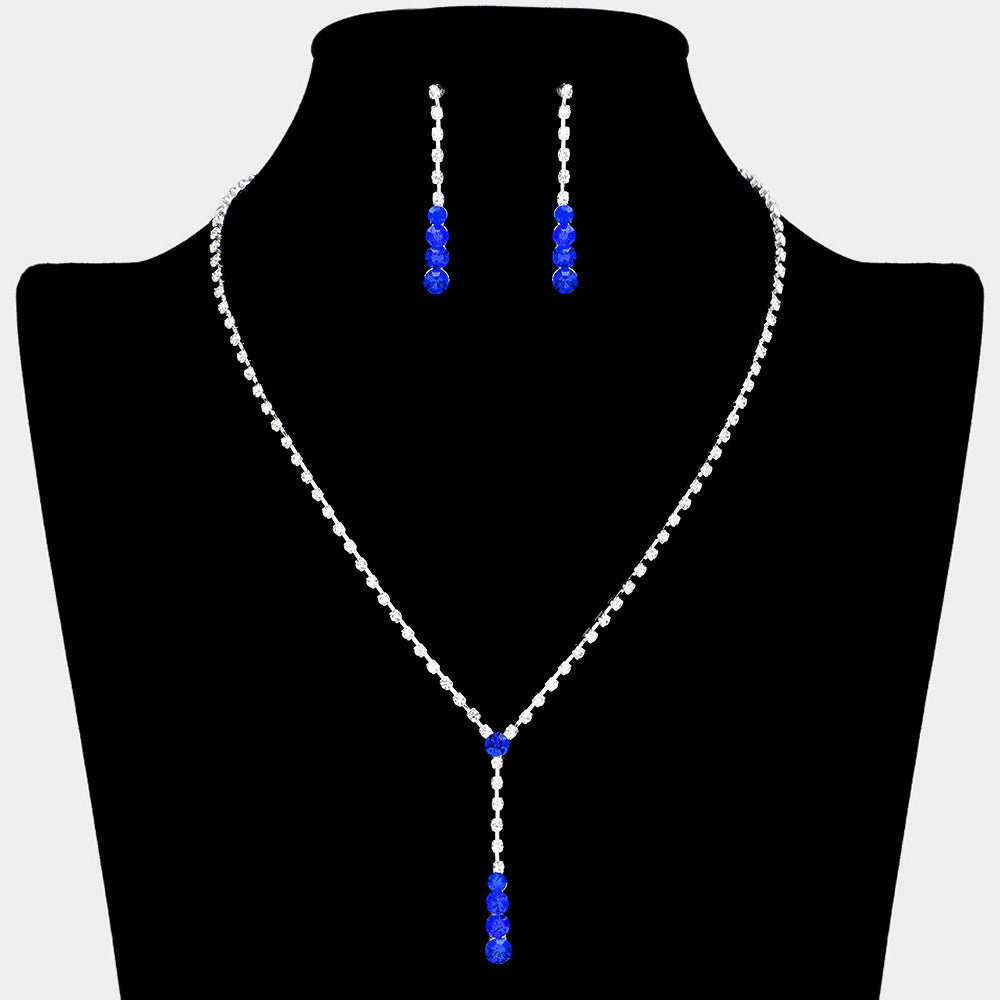 Madeline Love Sapphire, Silver Round Stone Accented Rhinestone Paved Y Necklace - Jewelry
