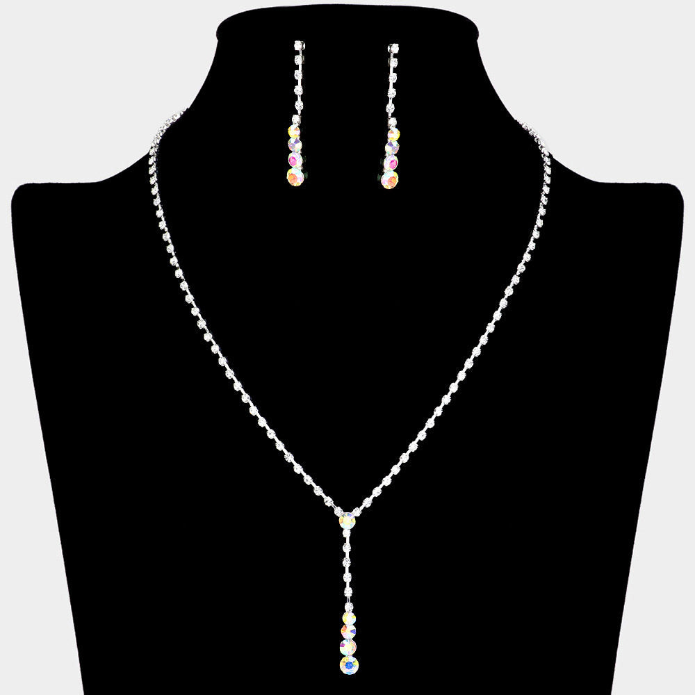Madeline Love AB, Silver Round Stone Accented Rhinestone Paved Y Necklace - Jewelry