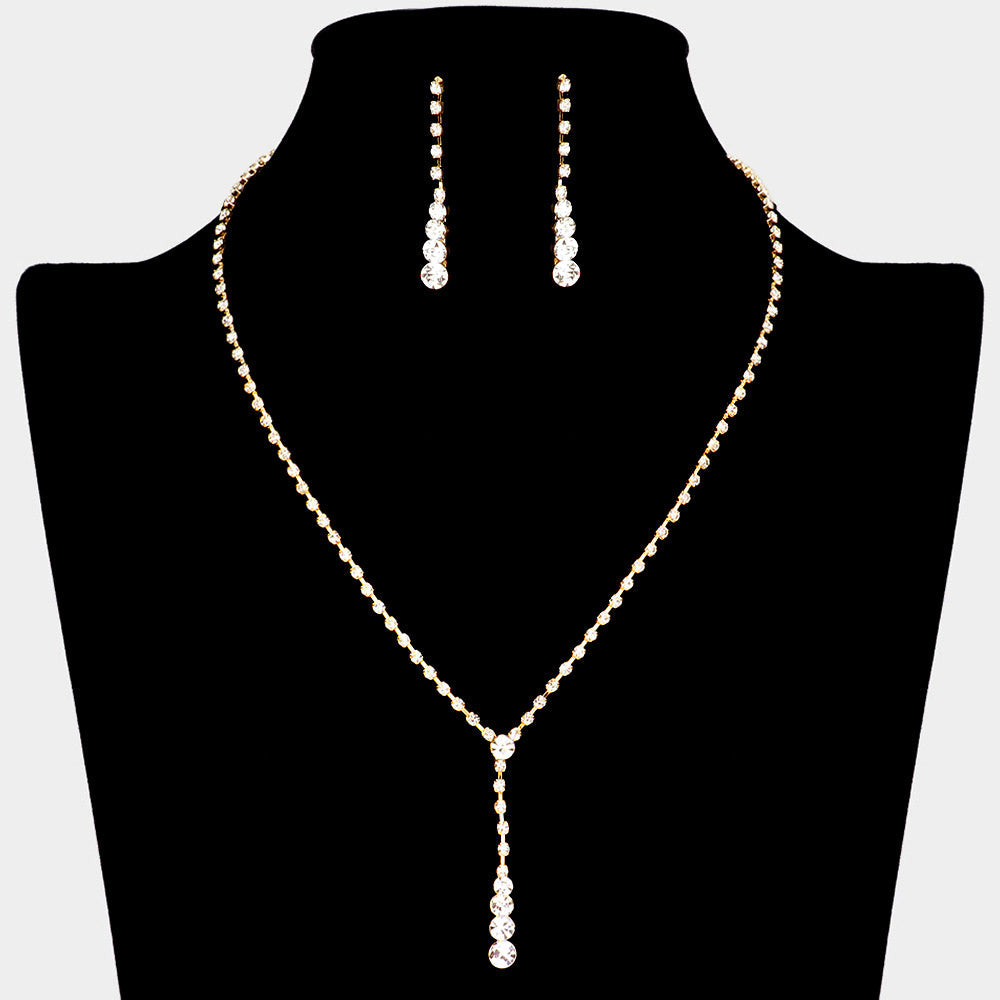 Madeline Love Gold Round Stone Accented Rhinestone Paved Y Necklace - Jewelry