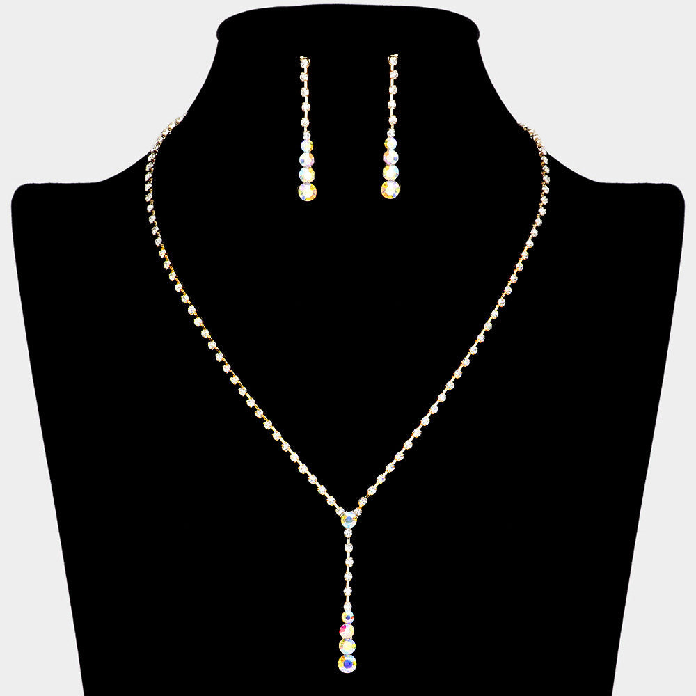 Madeline Love AB, Gold Round Stone Accented Rhinestone Paved Y Necklace - Jewelry