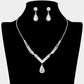 Madeline Love Clear, Silver Teardrop Stone Pointed Rhinestone Paved Necklace