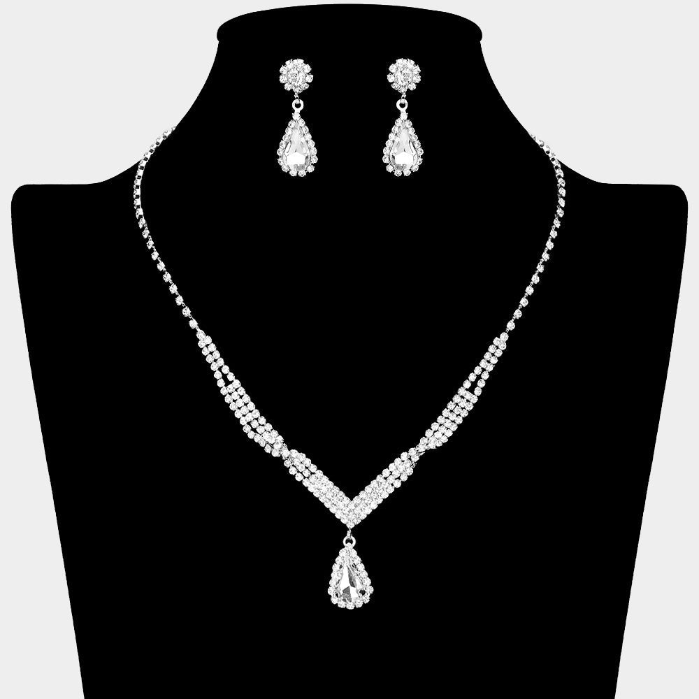 Madeline Love Clear, Silver Teardrop Stone Pointed Rhinestone Paved Necklace