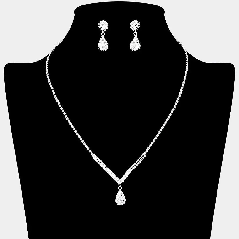 Madeline Love Clear, Silver Teardrop Stone Pointed Pendant Rhinestone Paved Necklace - Jewelry
