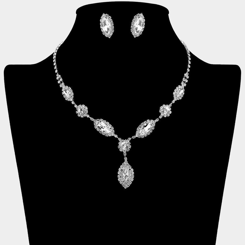 Madeline Love Clear, Silver Marquise Stone Accent Rhinestone Paved Necklace - Jewelry