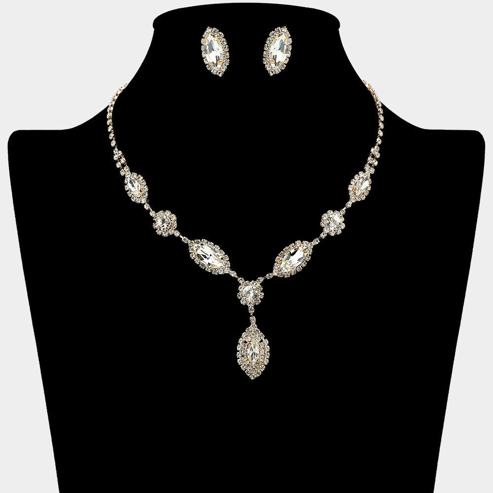 Madeline Love Clear, Gold Marquise Stone Accent Rhinestone Paved Necklace - Jewelry