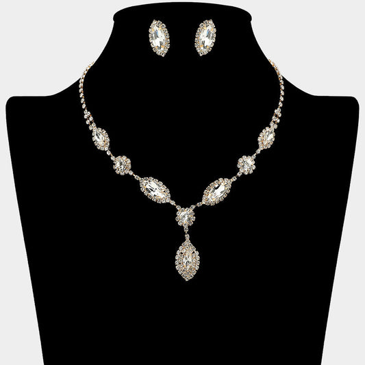 Madeline Love Clear, Gold Marquise Stone Accent Rhinestone Paved Necklace - Jewelry