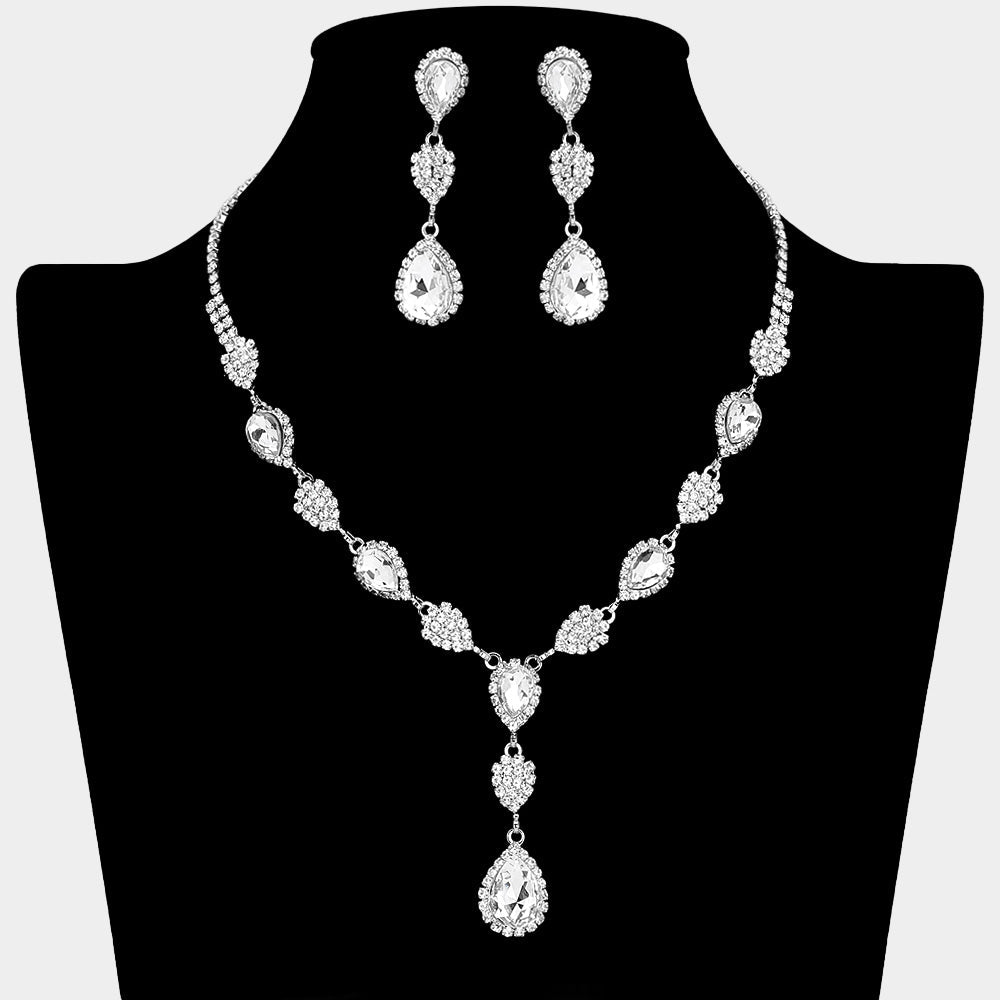 Madeline Love Clear, Silver Teardrop Cluster Embellished Rhinestone Necklace