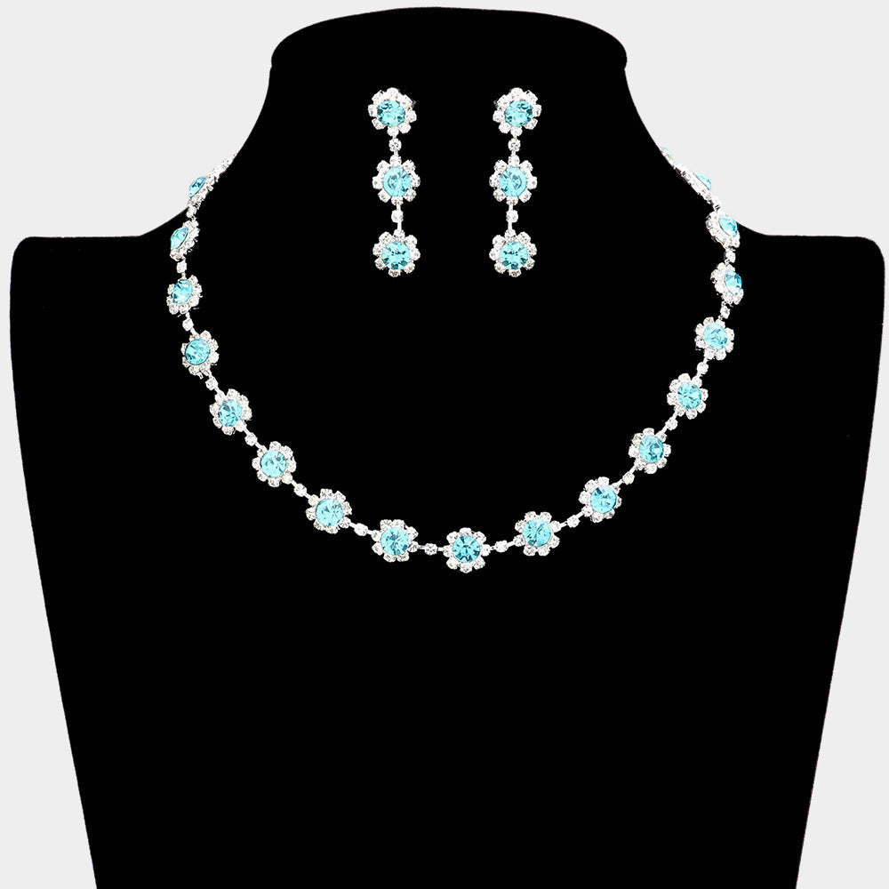 Madeline Love Aqua Floral Crystal Rhinestone Collar Necklace - Jewelry