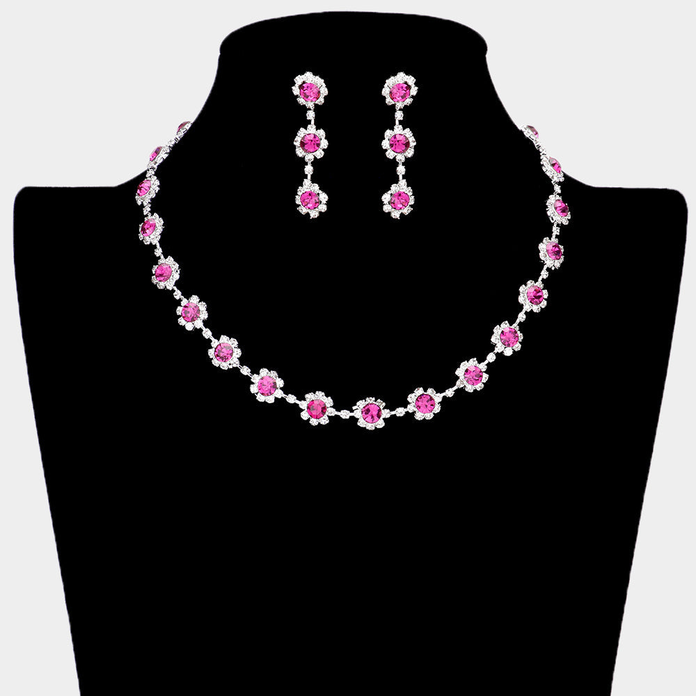 Madeline Love Fuchsia Floral Crystal Rhinestone Collar Necklace