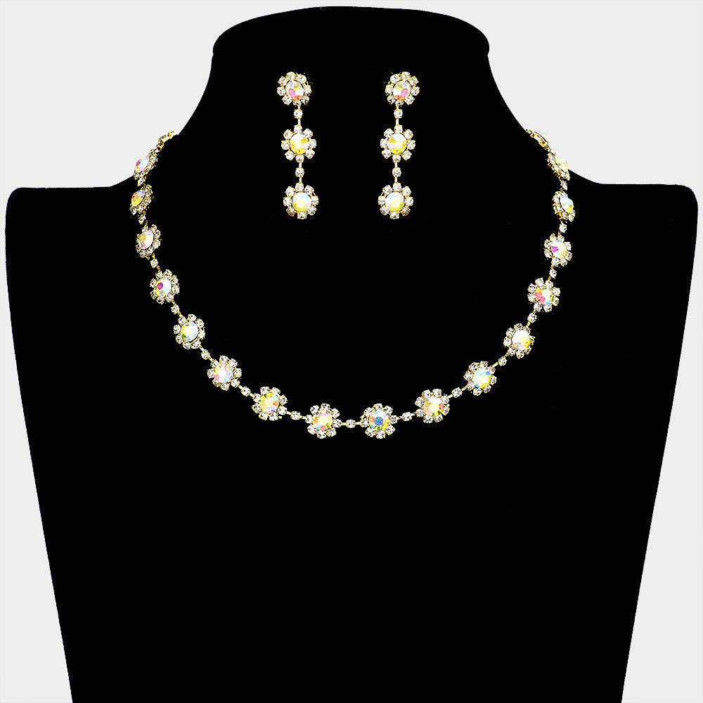 Madeline Love AB, Gold Floral Crystal Rhinestone Collar Necklace