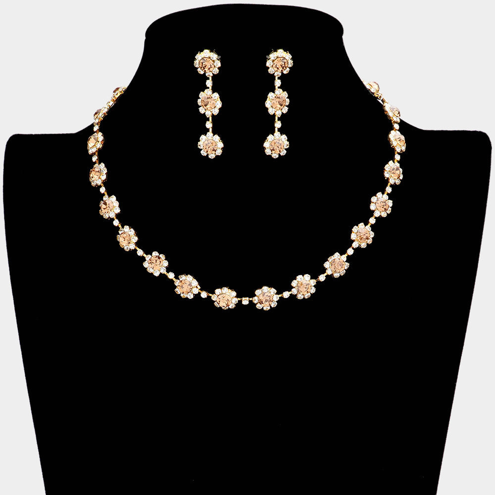 Madeline Love Gold, Lt Col Topaz Floral Crystal Rhinestone Collar Necklace