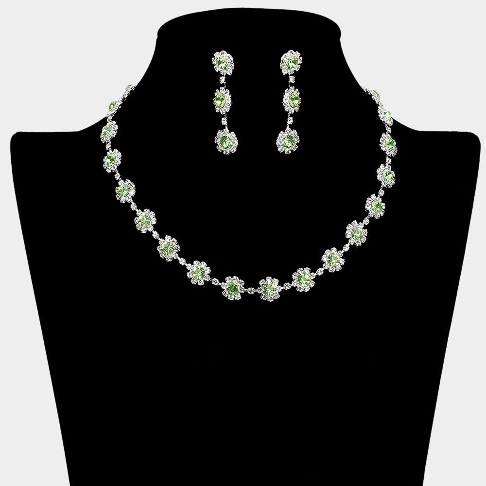 Madeline Love Clear, Green, Silver Floral Crystal Rhinestone Collar Necklace - Jewelry