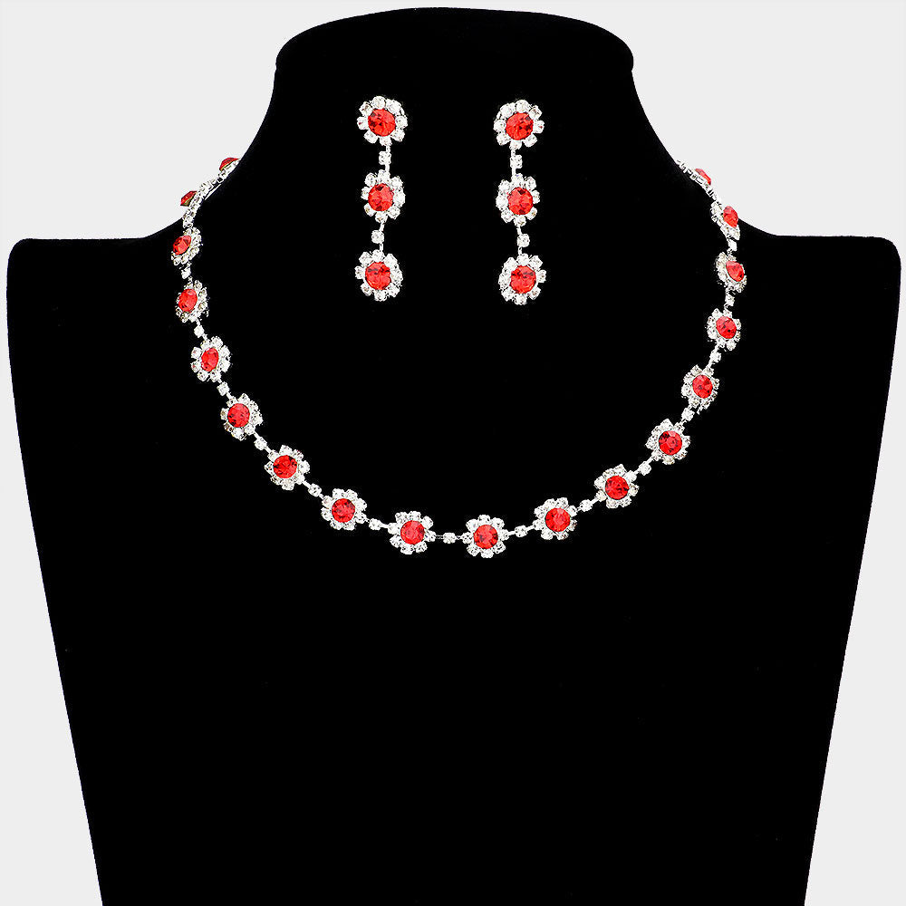 Madeline Love Red Floral Crystal Rhinestone Collar Necklace - Jewelry