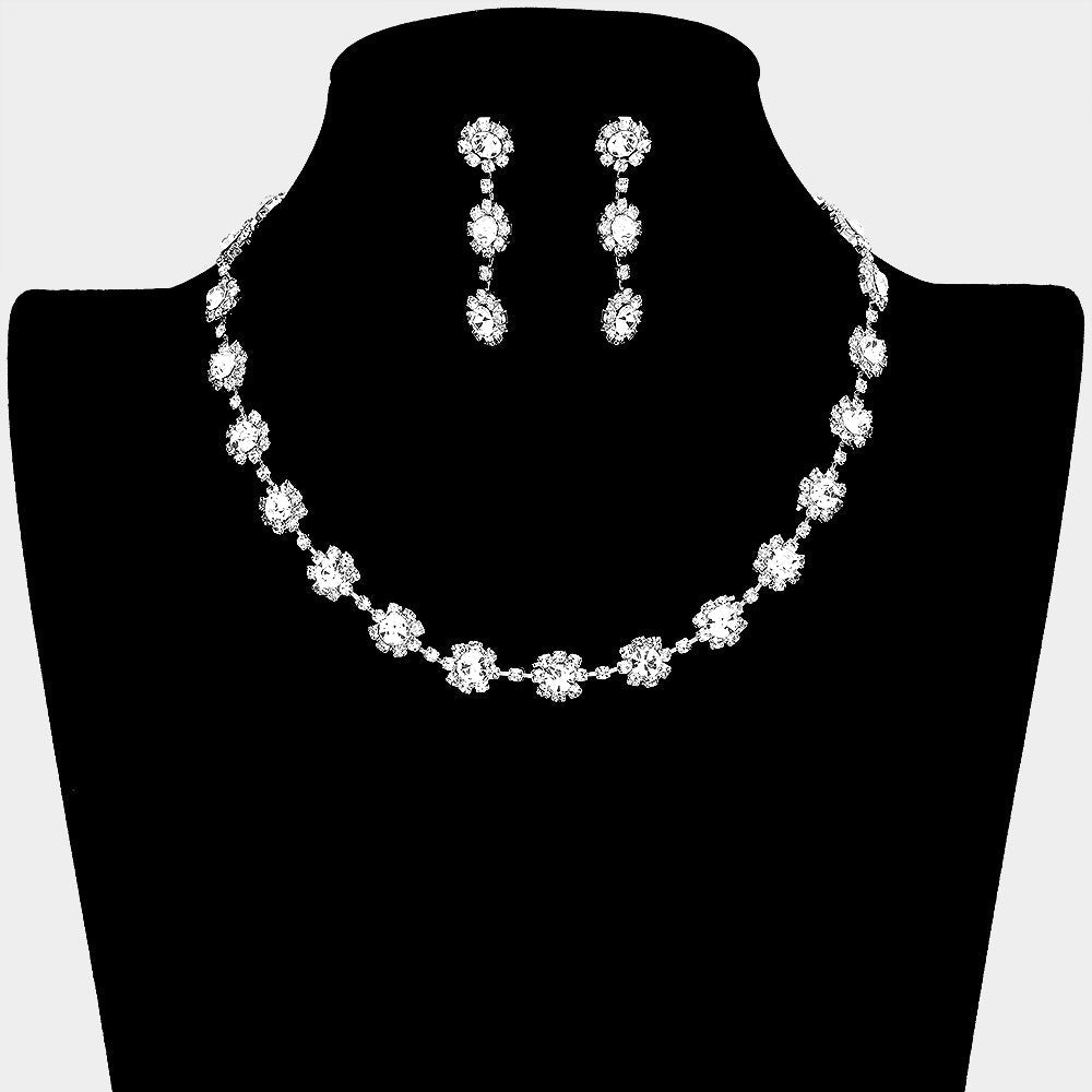 Madeline Love Silver Floral Crystal Rhinestone Collar Necklace - Jewelry