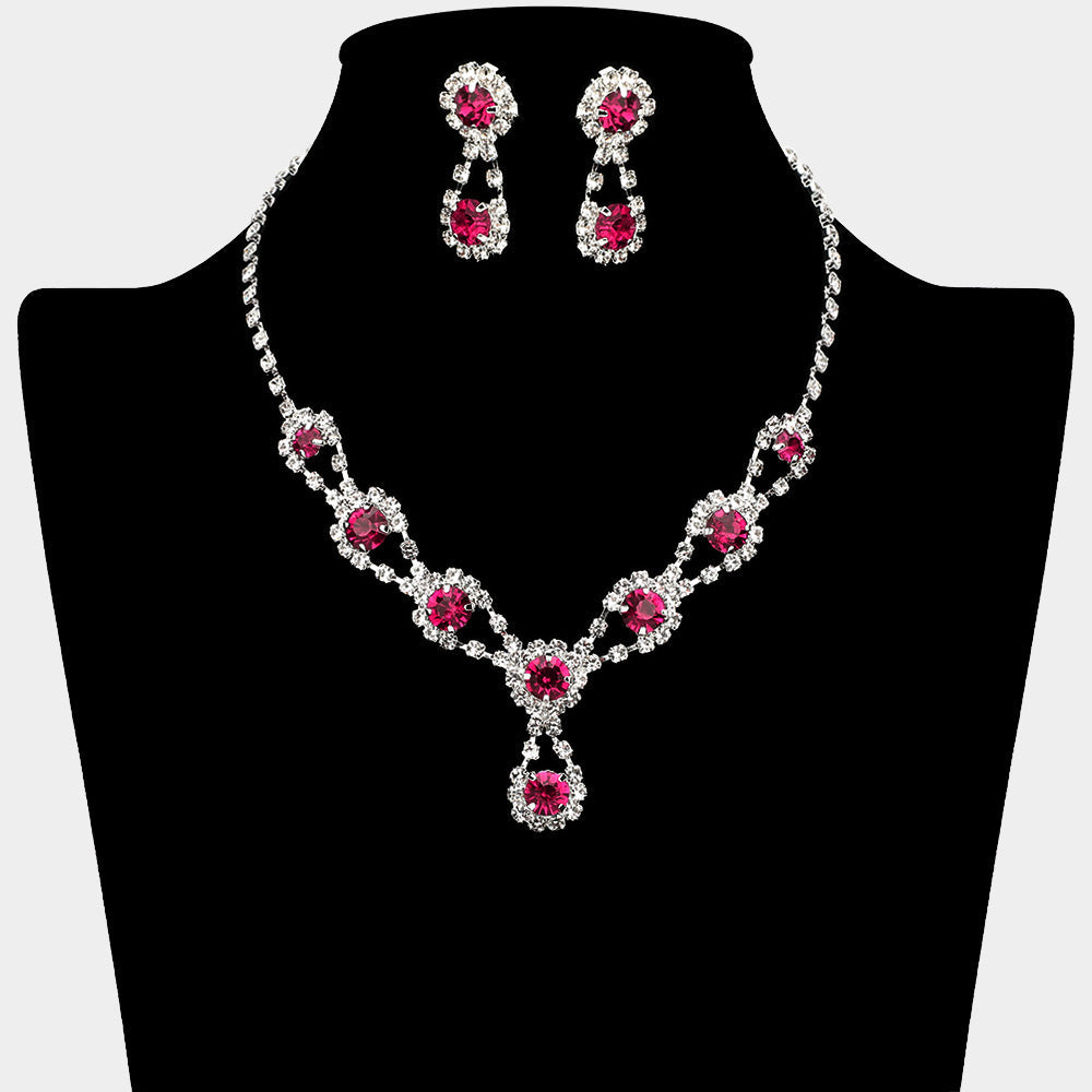 Madeline Love Fuchsia Round Crystal Vine Rhinestone Bib Drop Necklace - Jewelry