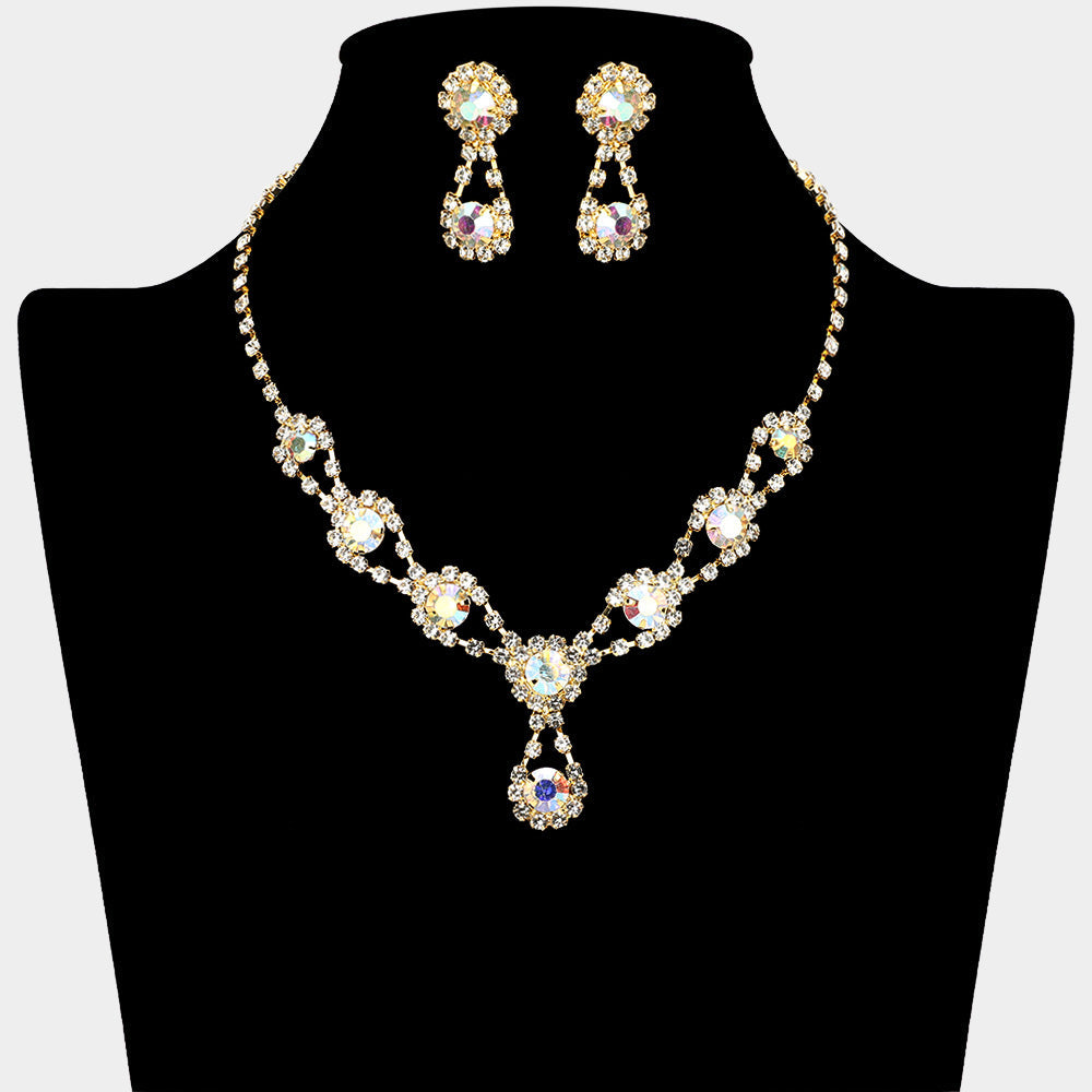 Madeline Love AB, Gold Round Crystal Vine Rhinestone Bib Drop Necklace - Jewelry