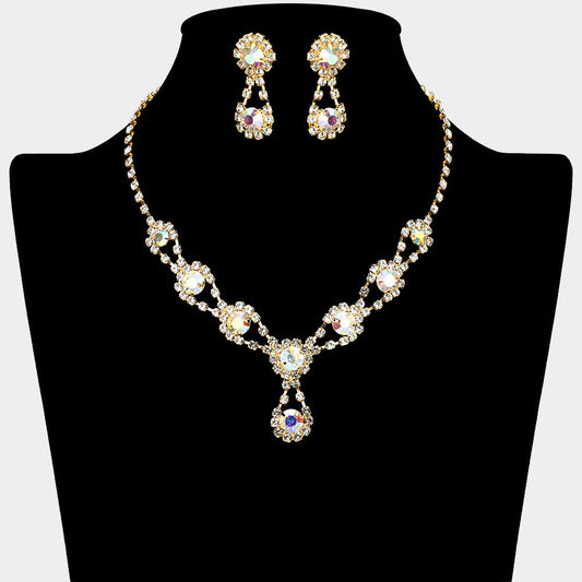 Madeline Love AB, Gold Round Crystal Vine Rhinestone Bib Drop Necklace - Jewelry