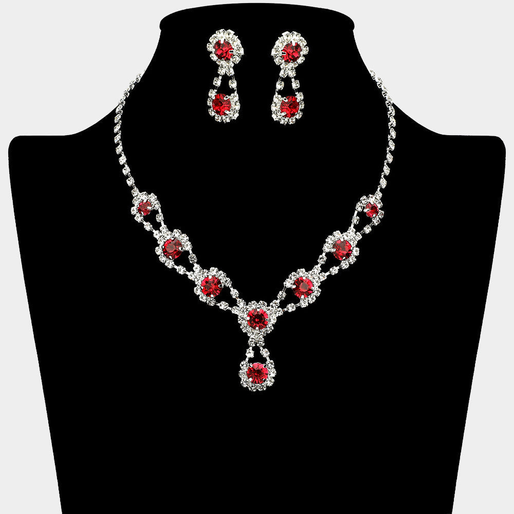 Madeline Love Red Round Crystal Vine Rhinestone Bib Drop Necklace - Jewelry
