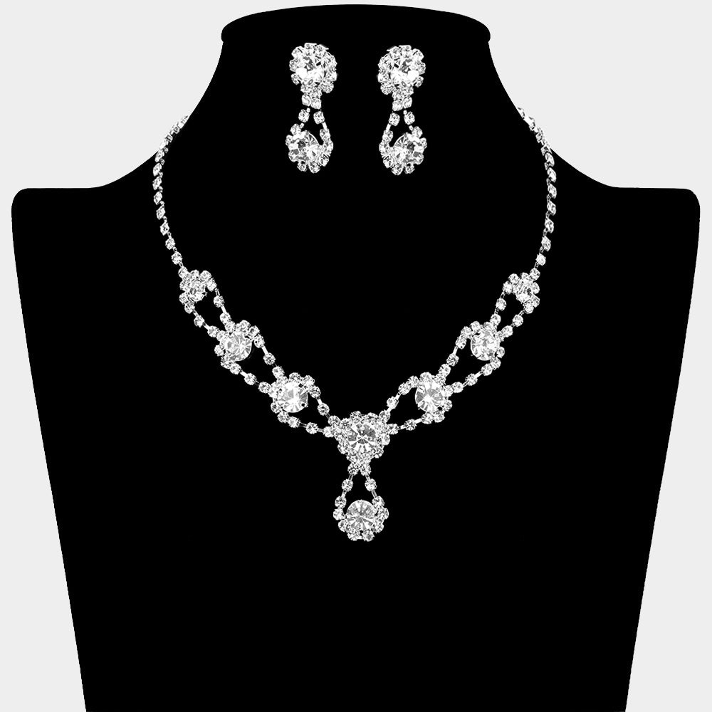 Madeline Love Silver Round Crystal Vine Rhinestone Bib Drop Necklace - Jewelry