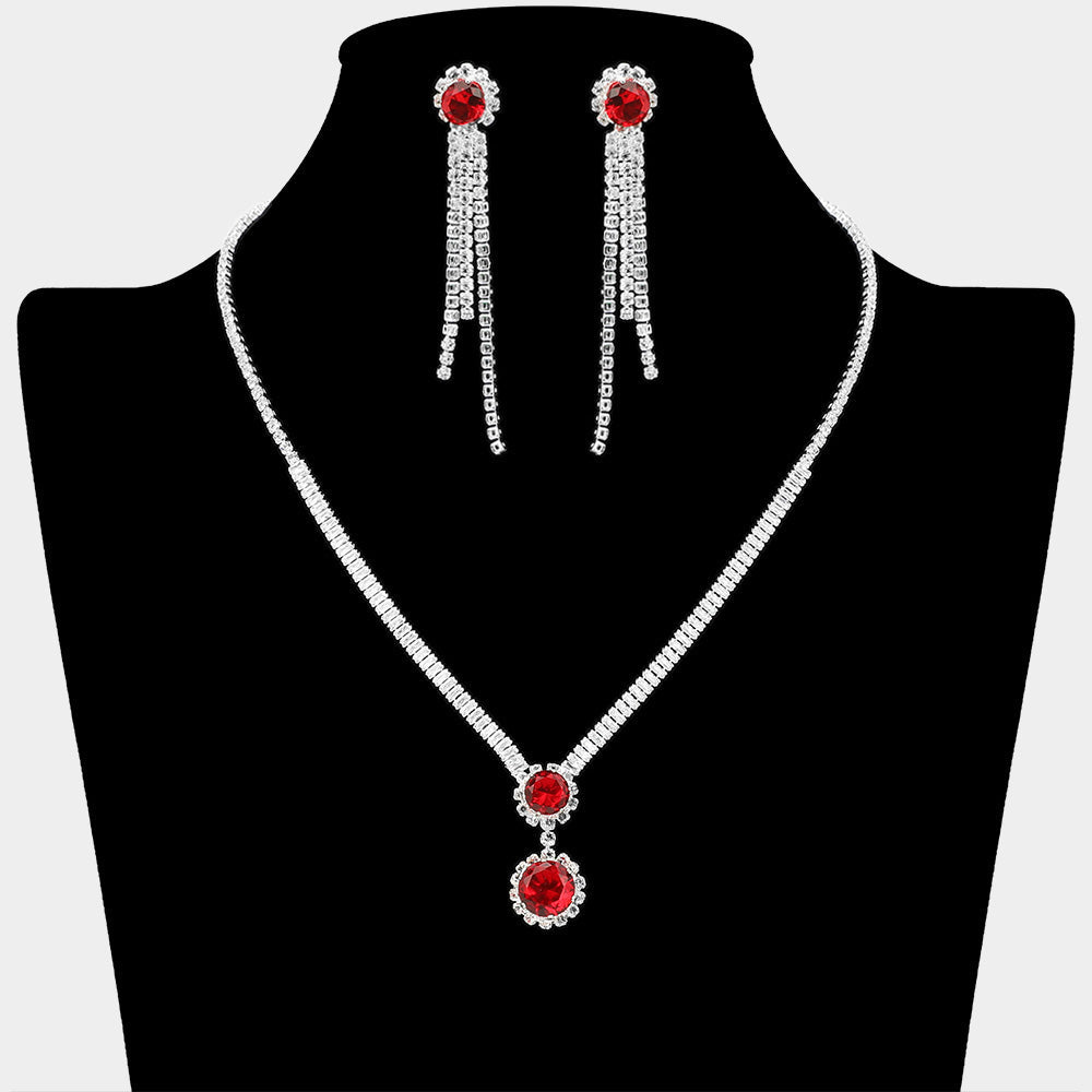 Madeline Love Siam, Silver Round CZ Stone Cluster Pointed Rhinestone Paved Necklace - Jewelry