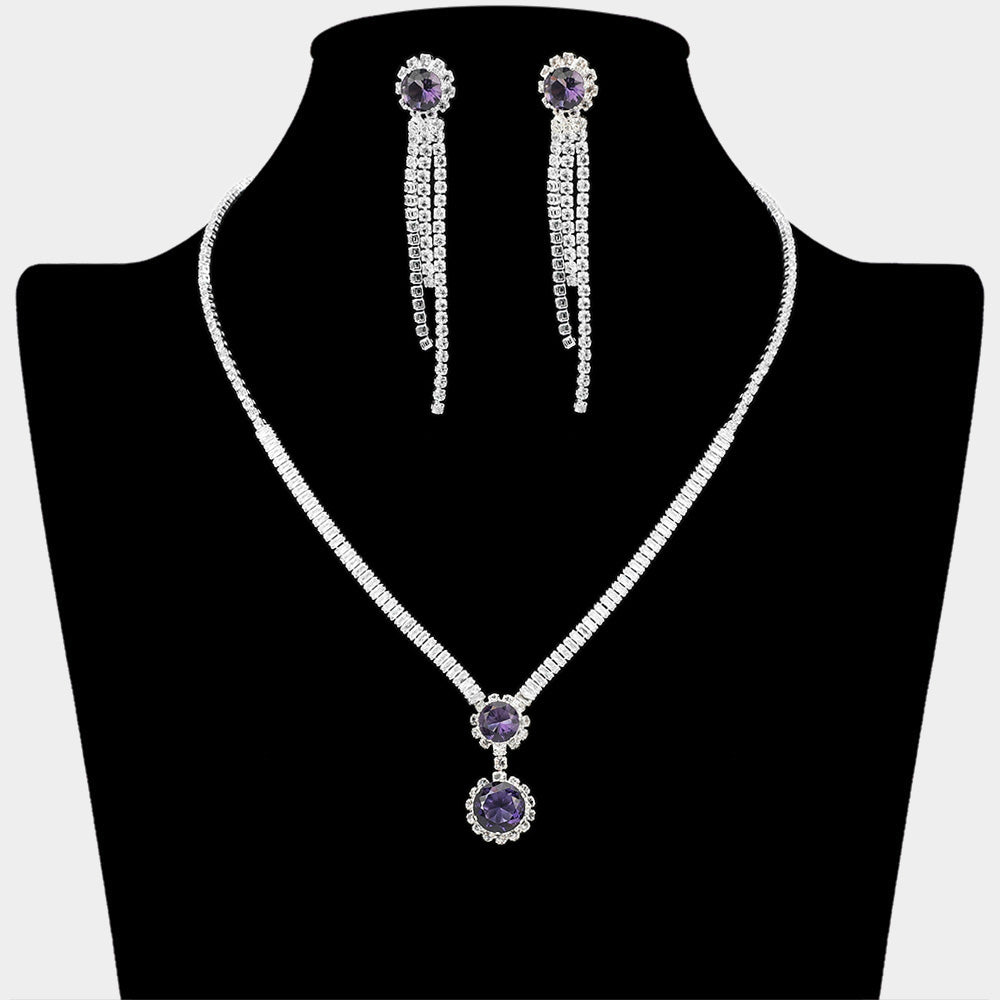Madeline Love Silver, Violet Round CZ Stone Cluster Pointed Rhinestone Paved Necklace - Jewelry