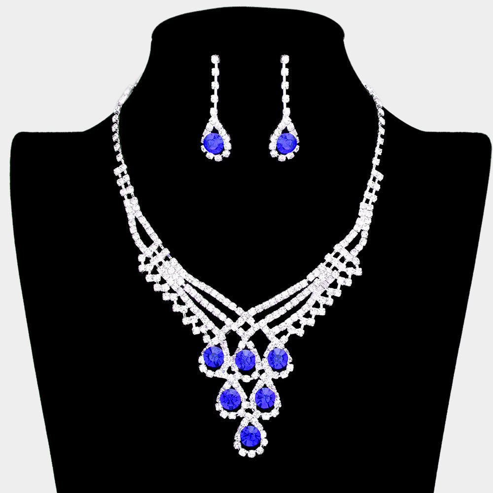 Madeline Love Blue Crystal Rhinestone Teardrop Glass Necklace - Jewelry