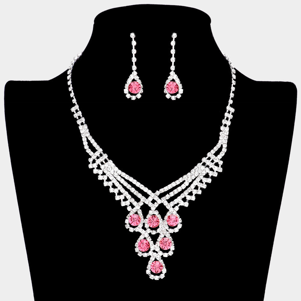Madeline Love Fuchsia Crystal Rhinestone Teardrop Glass Necklace - Jewelry