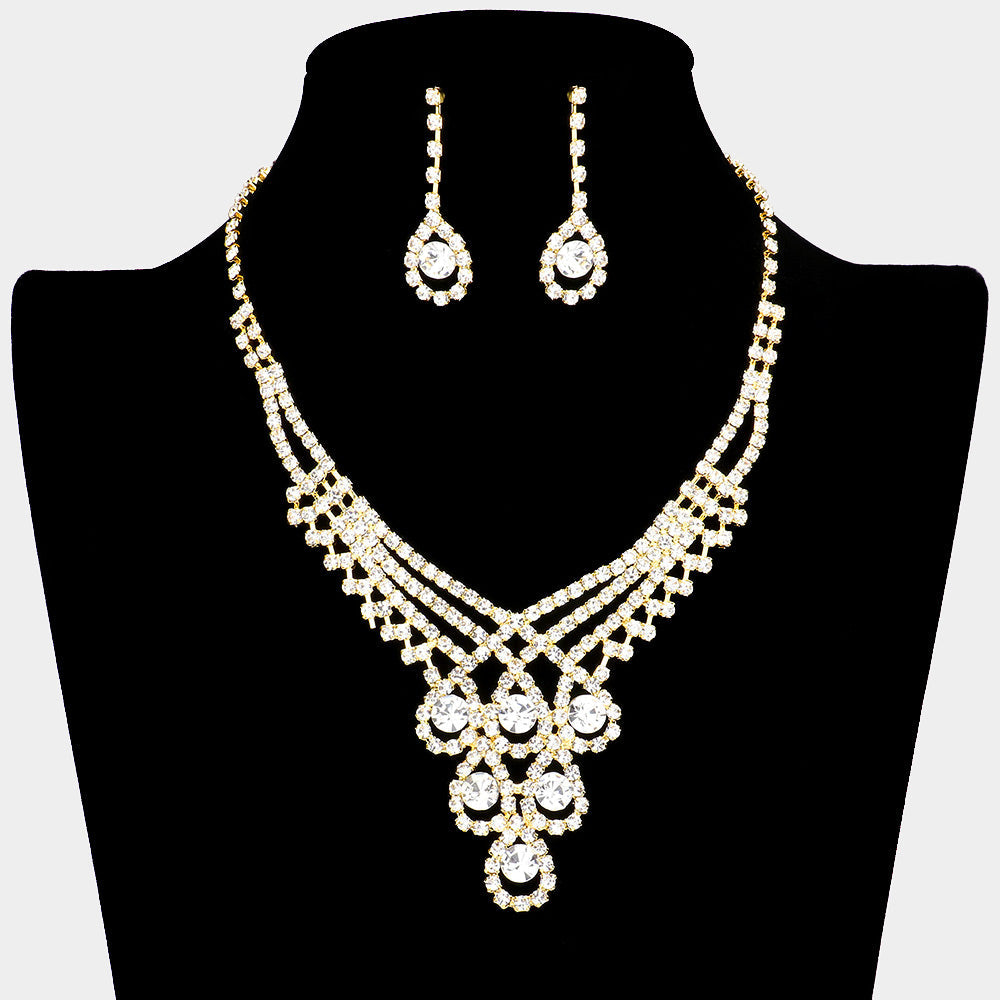 Madeline Love Gold Crystal Rhinestone Teardrop Glass Necklace - Jewelry