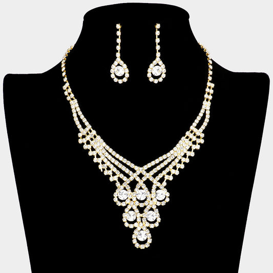 Madeline Love Gold Crystal Rhinestone Teardrop Glass Necklace - Jewelry