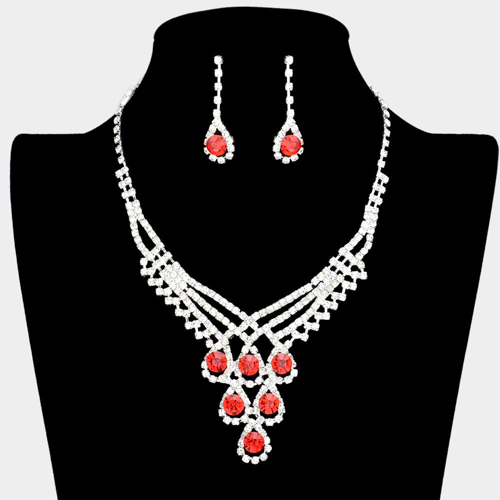 Madeline Love Red Crystal Rhinestone Teardrop Glass Necklace - Jewelry