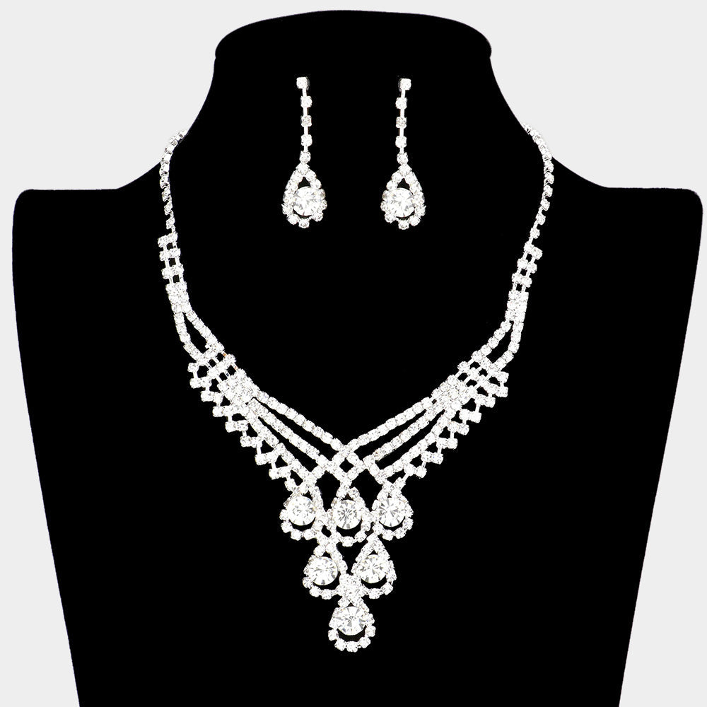 Madeline Love Silver Crystal Rhinestone Teardrop Glass Necklace - Jewelry