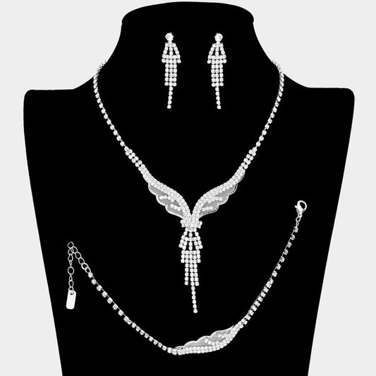 Madeline Love Silver Dropped Rhinestone Necklace Jewelry Set