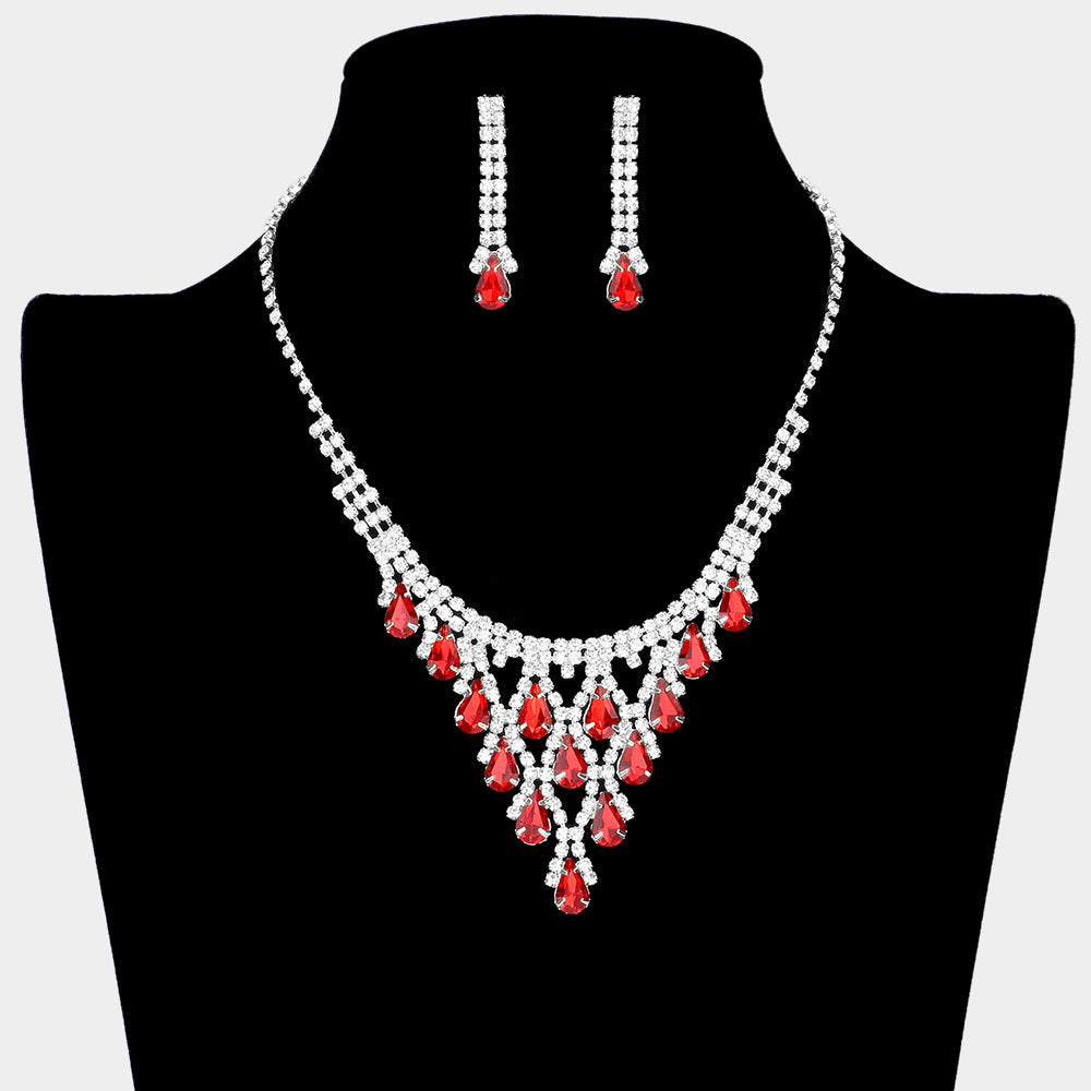 Madeline Love Red Teardrop Cluster Rhinestone Necklace - Jewelry