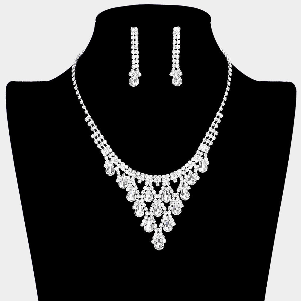 Madeline Love Silver Teardrop Cluster Rhinestone Necklace - Jewelry