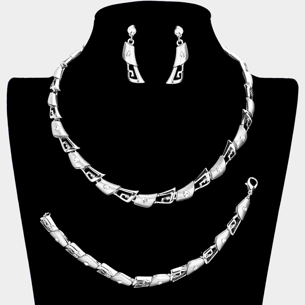 Madeline Love Silver 3PCS - Geo Metal Round Stone Detail Necklace jewelry Set