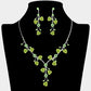 Madeline Love Green, Silver Rhinestone Embellished Rose Flower Cluster Vine Necklace - Jewelry