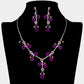 Madeline Love Purple , Silver Rhinestone Embellished Rose Flower Cluster Vine Necklace - Jewelry