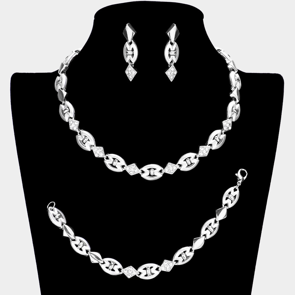 Madeline Love Silver Rhinestone Necklace Jewelry Set