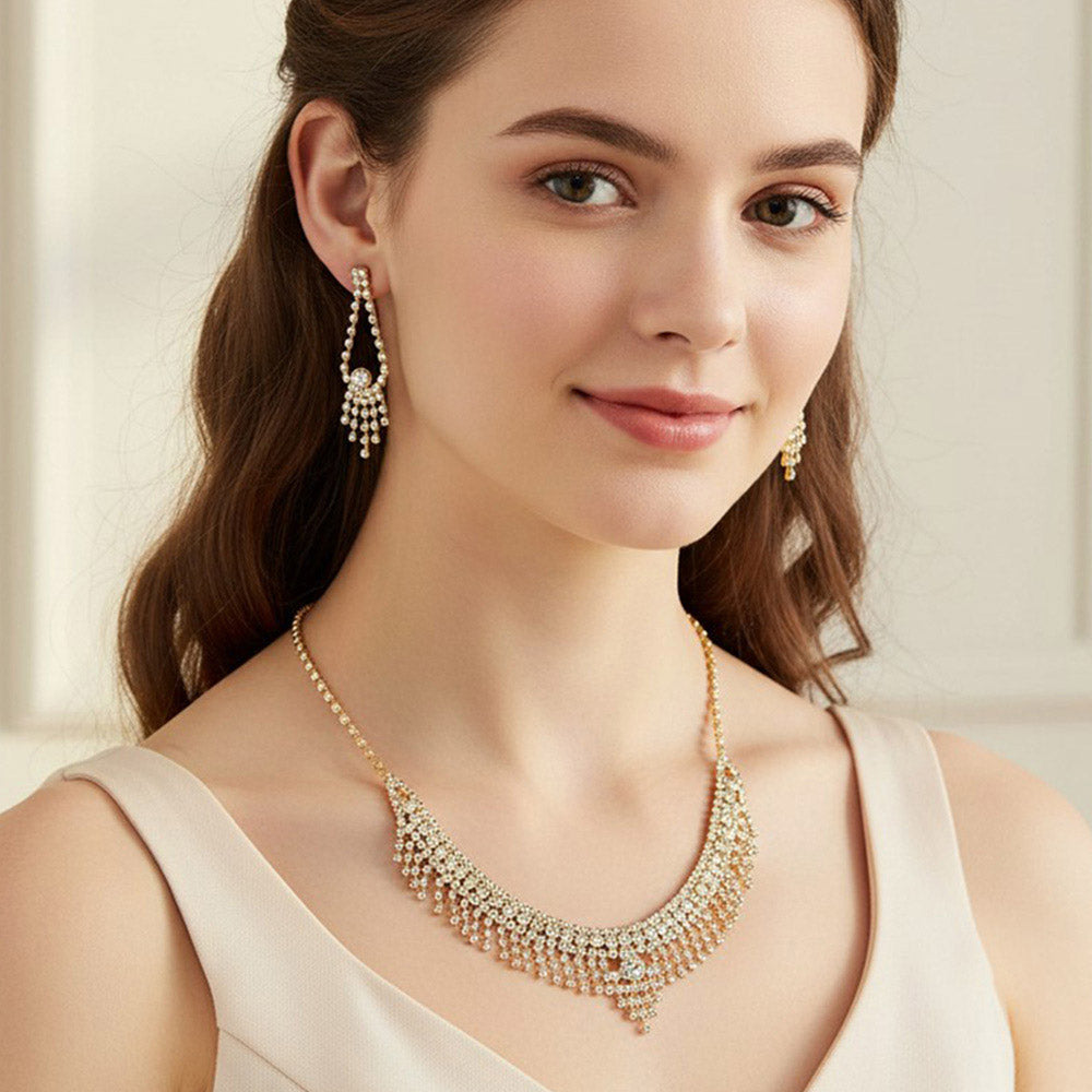 Madeline Love Gold Rhinestone Fringe Necklace