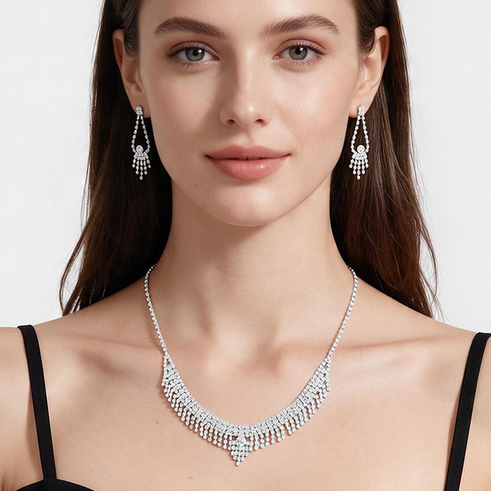 Madeline Love Silver Rhinestone Fringe Necklace