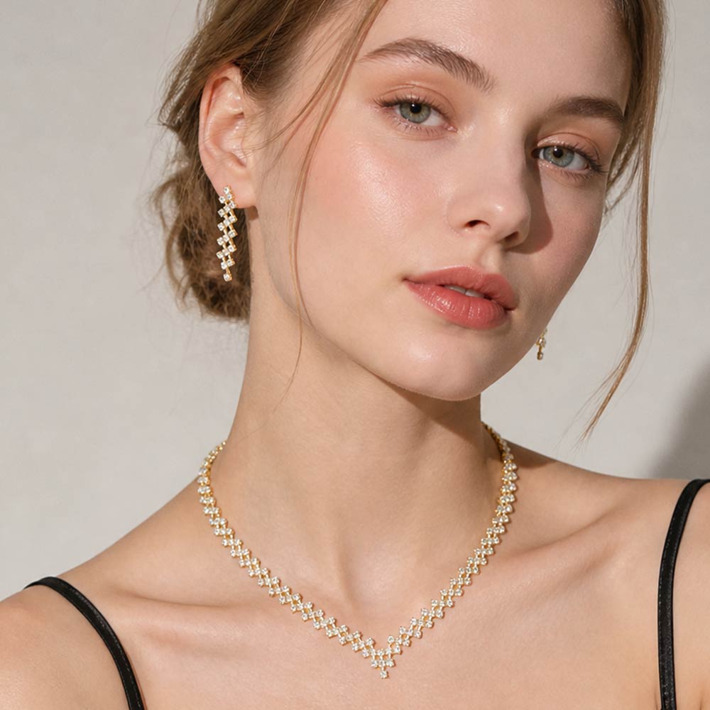 Madeline Love Clear, Gold Crystal Accented Rhinestone Necklace