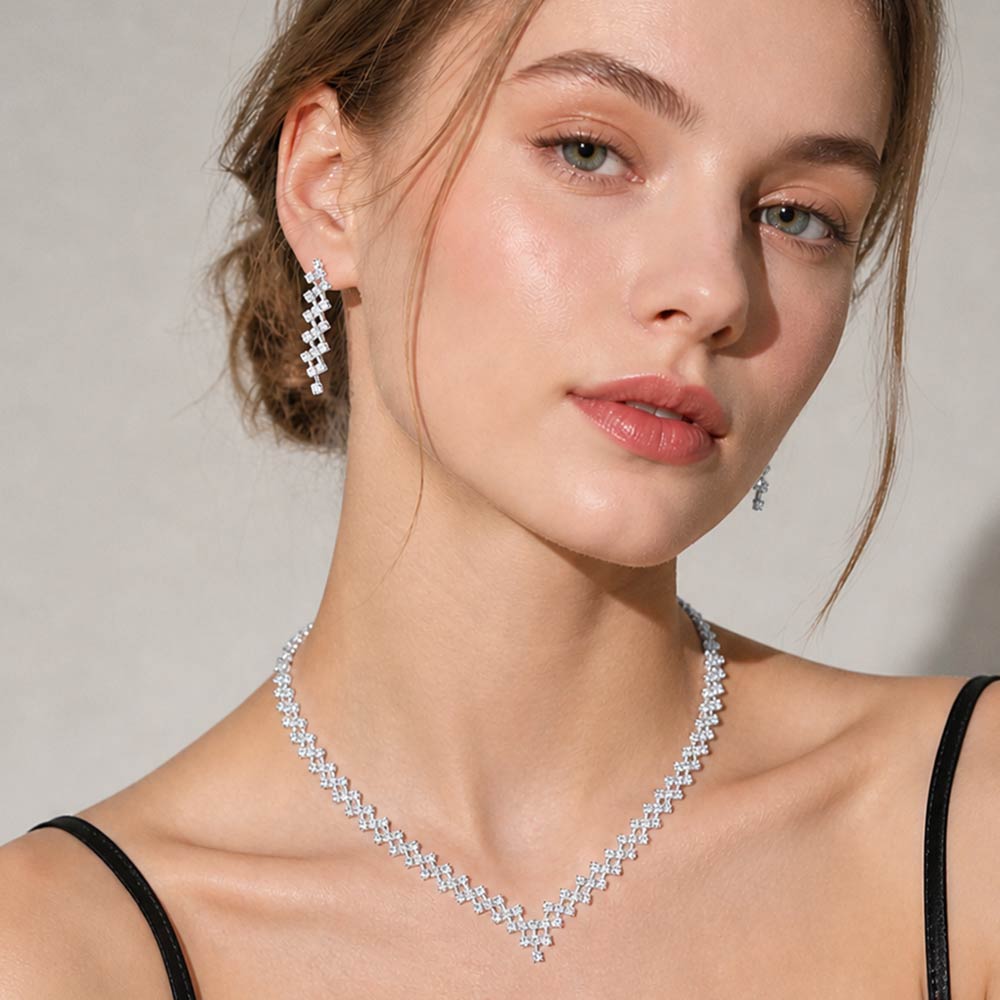 Madeline Love Clear, Silver Crystal Accented Rhinestone Necklace