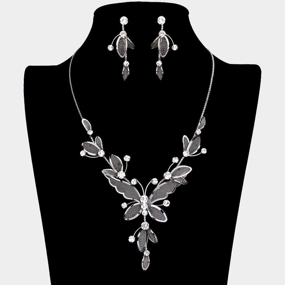 Madeline Love Black, Clear Butterfly Crystal Rhinestone Necklace - Jewelry