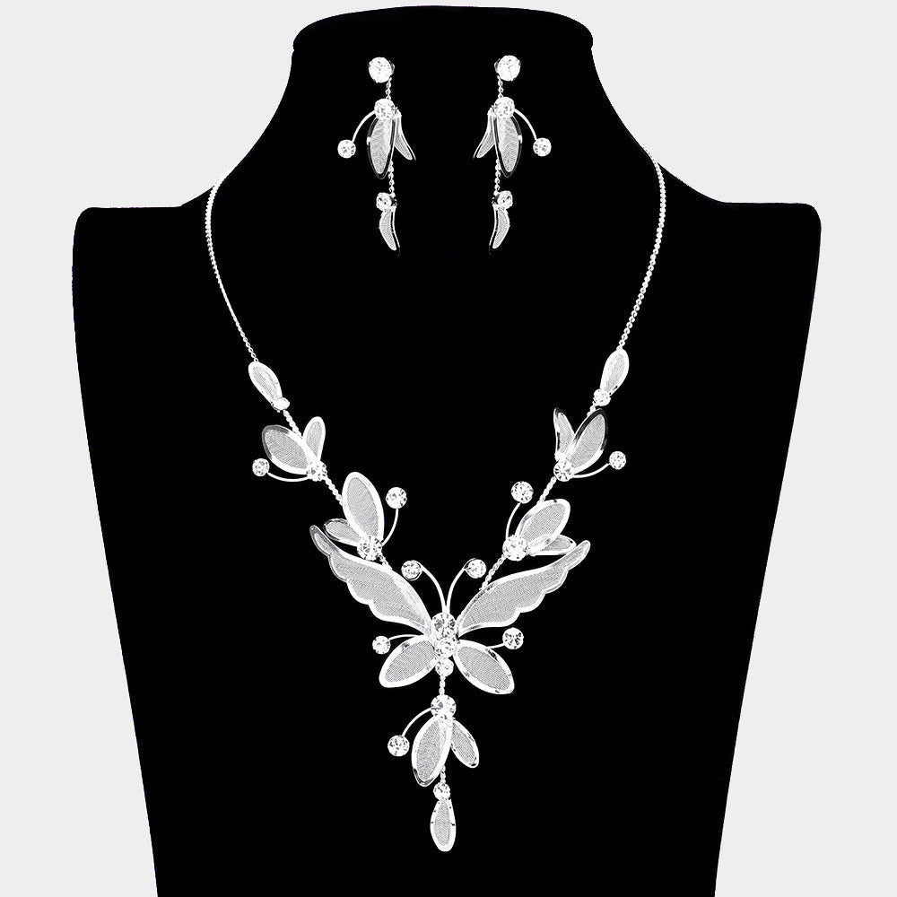 Madeline Love Clear, Silver Butterfly Crystal Rhinestone Necklace - Jewelry