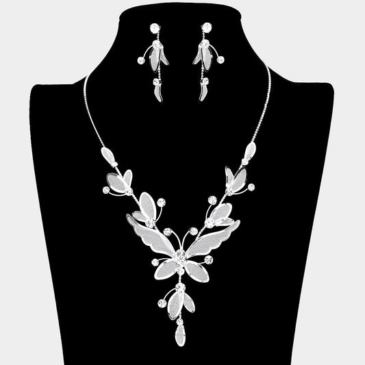 Madeline Love Clear, Silver Butterfly Crystal Rhinestone Necklace - Jewelry