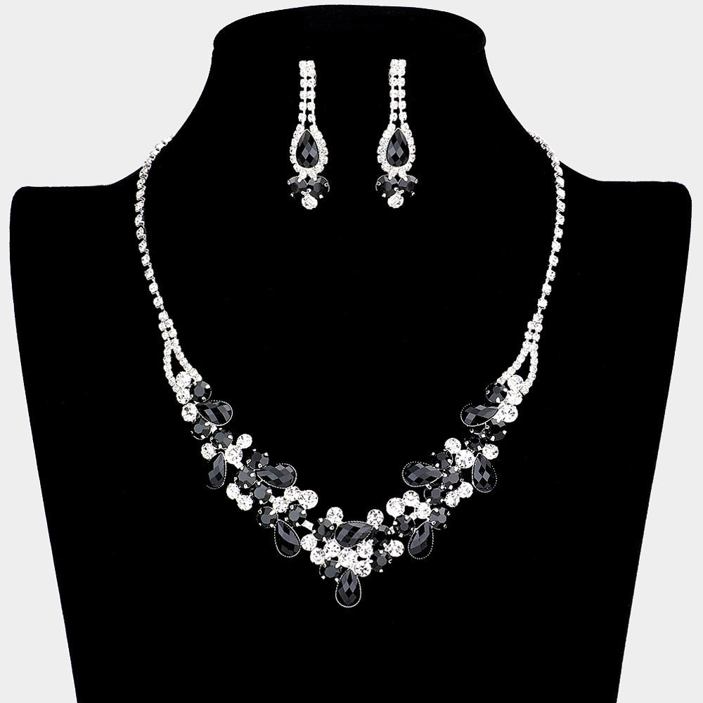 Madeline Love Black, Silver Teardrop Accented Rhinestone Necklace