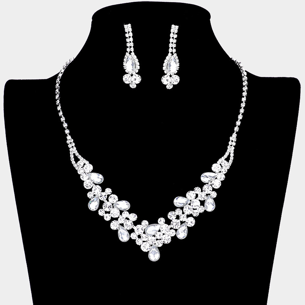 Madeline Love Clear, Silver Teardrop Accented Rhinestone Necklace