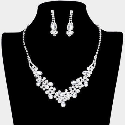 Madeline Love Clear, Silver Teardrop Accented Rhinestone Necklace