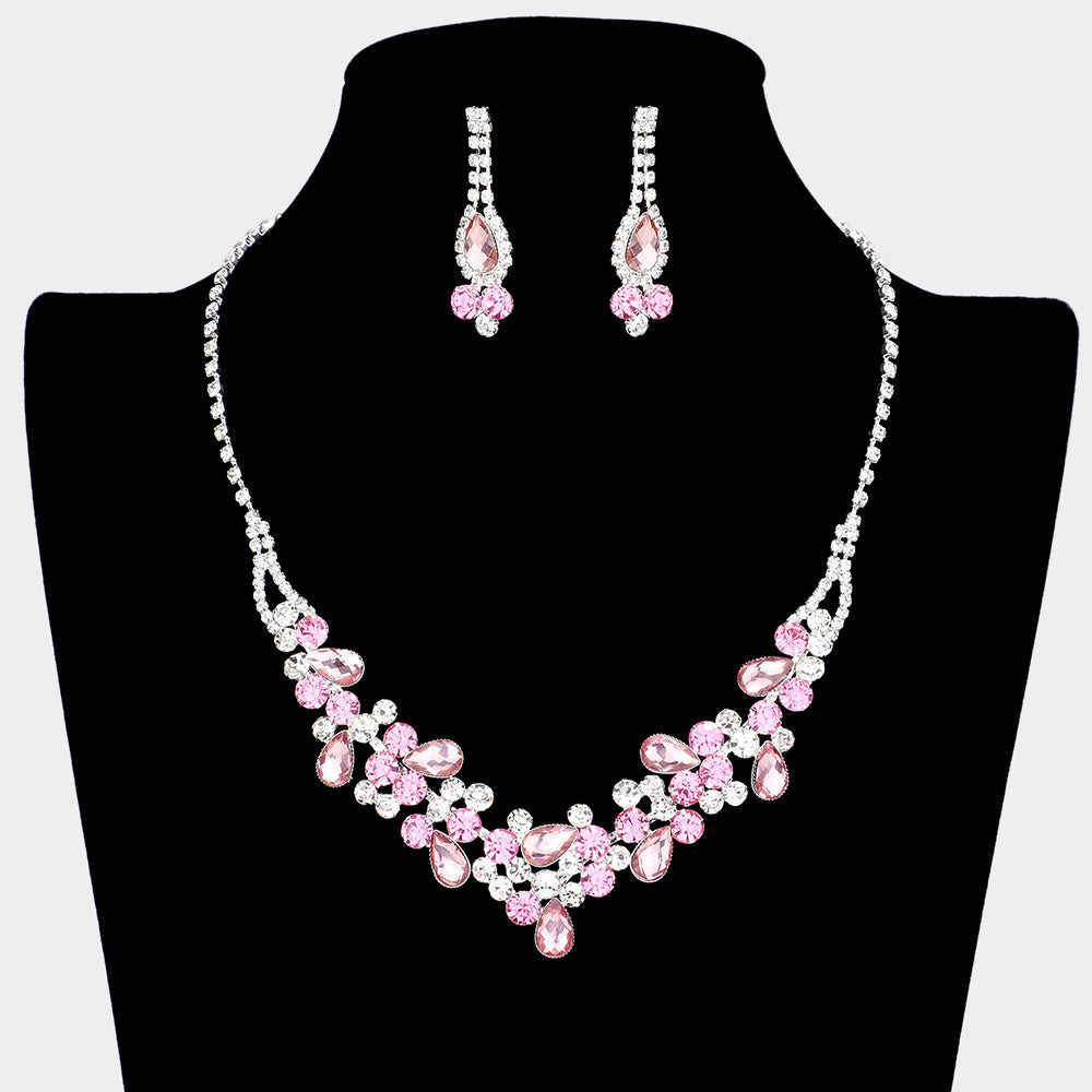 Madeline Love Lt Rose, Silver Teardrop Accented Rhinestone Necklace